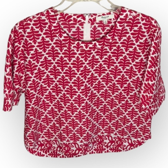 Madewell Province Red & White Geometric Ikat Bloom Short Sleeve Blouse Size XS - Picture 14 of 14